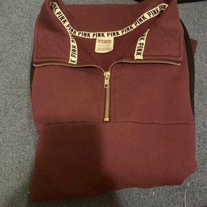 Pink half zipper collar sweatshirt